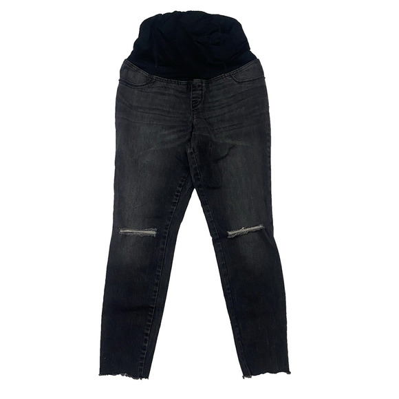 Ingrid & Isabel Maternity Distressed Gray Black Denim Pull On Skinny Jeggings 8 - Picture 1 of 9